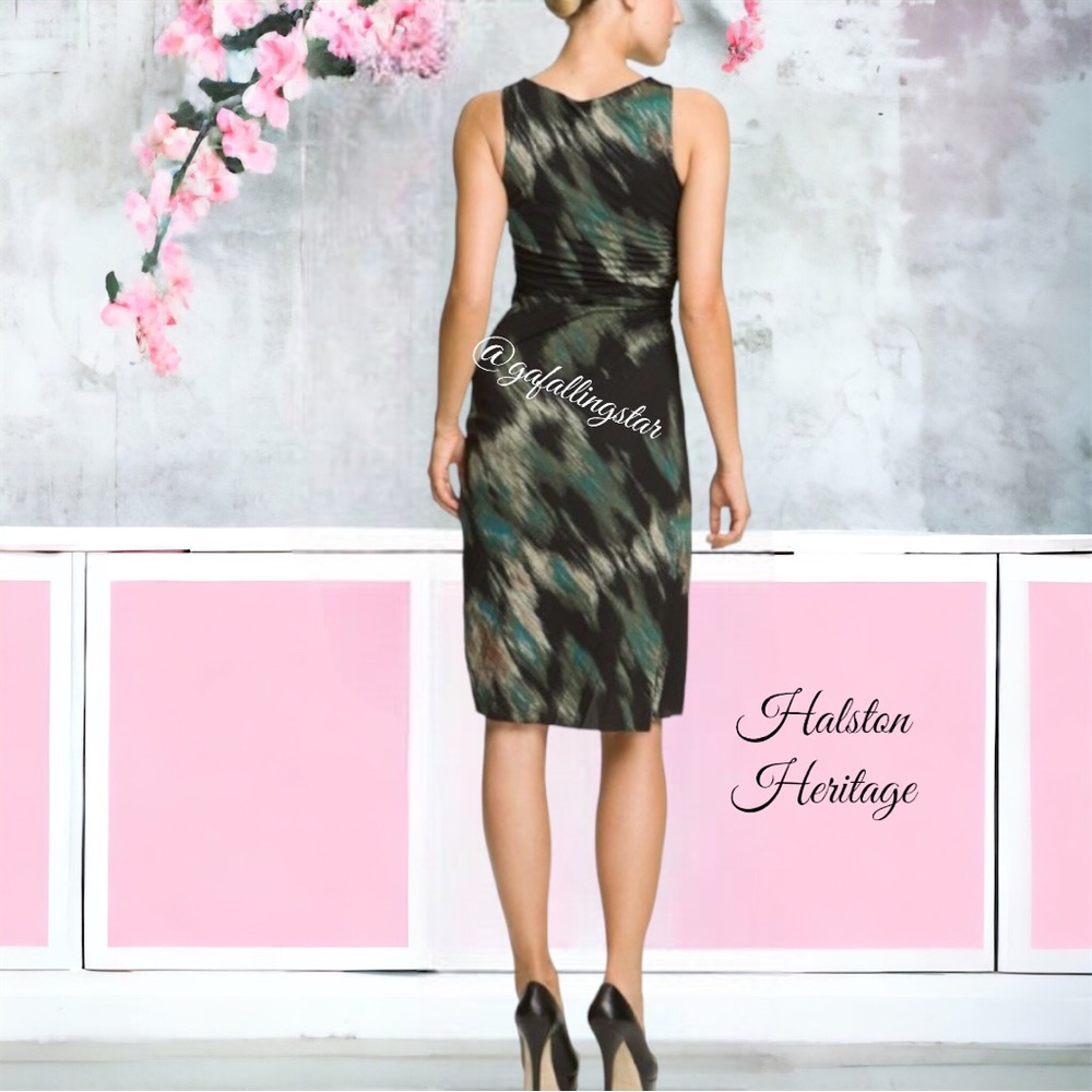 HALSTON Heritage Dark Ocean Sleeveless Pleated Dress - Picture 4 of 10